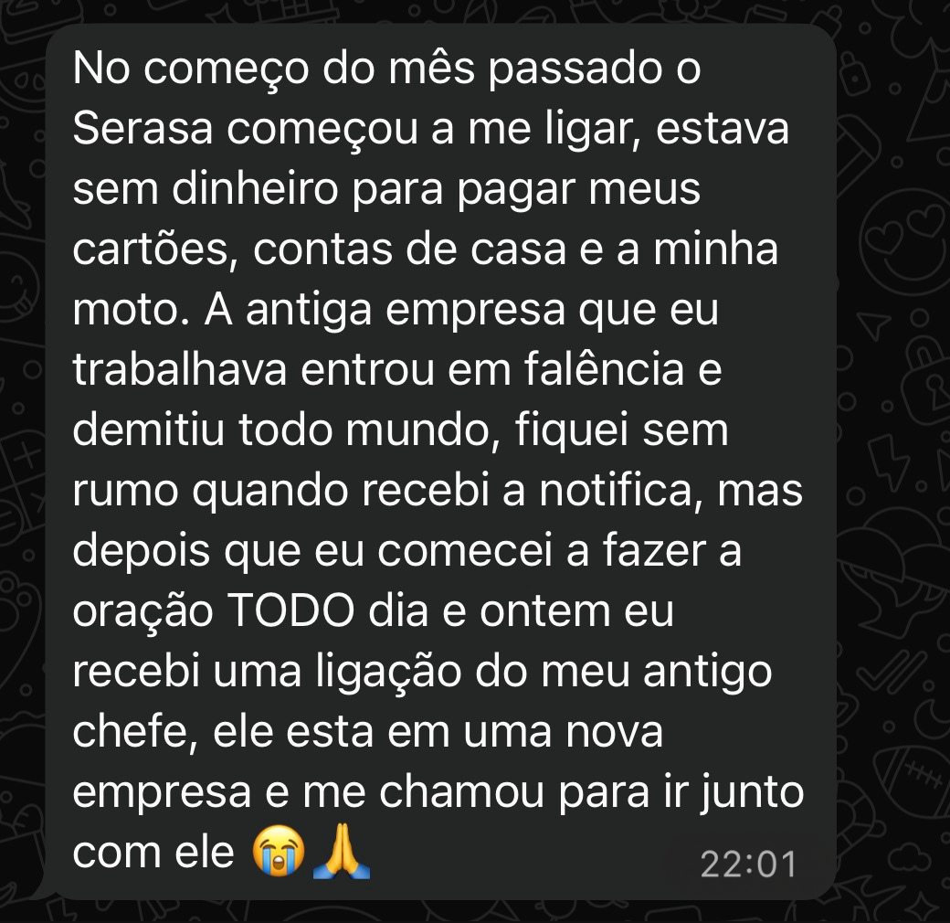 Depoimento de cliente no WhatsApp